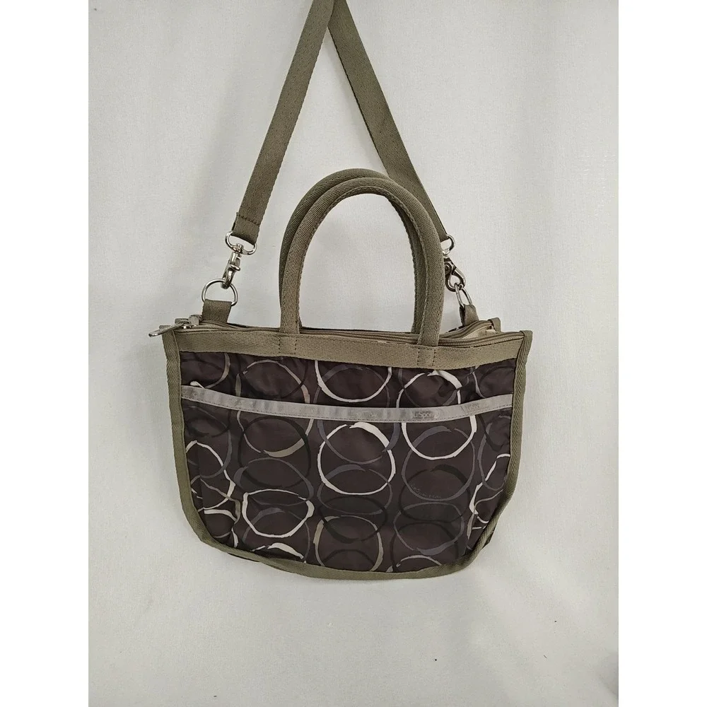LeSportSac Purse Bag Geometric Brown‎ Handles 3 Large Pockets Dividers shoulder